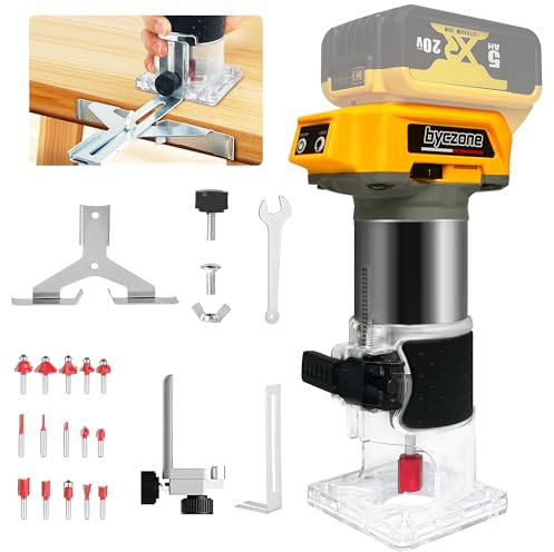 Cordless Wood Router Trimmer for Dewalt 20V Battery, 6 Speeds Wood Trimmer Set, 800W - 30000 RPM Brushless Motor Hand Palm Router with 15pcs 1/4Shank Router Bits for Woodworking,Slotting(NO Battery)