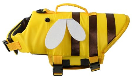 FANSU Gilet de Sauvetage pour Chien avec Poignée, Gilet de Sauvetage Réglable pour Chiens de Petite, Moyenne et Grande pour Sécurité de l'eau Plage, Piscine (L,Abeille Jaune)