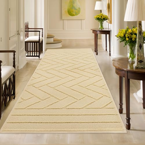 Biscpro Door Mat,60x150cm DoorMat Indoor Washable, Doormat Indoor Dirt Trapper Non-slip,Absorbent Inside Entrance Rug Mat for Entryway,Patio,Garden,Laundry Room,Pets -Light Yellow