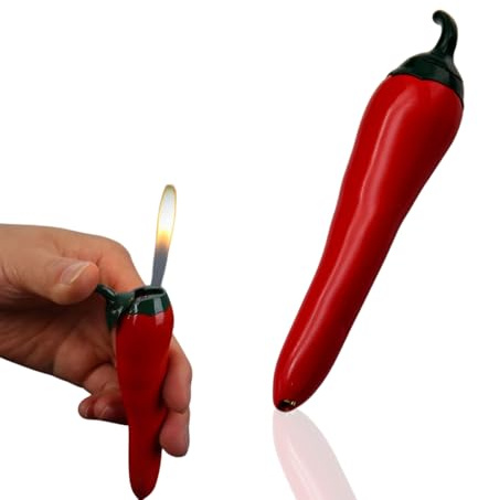 Chili Lighter, Butane Torch Lighter, Refillable Adjustable Windproof Flame, Candle Barbecue (Sold Without Gas) Red