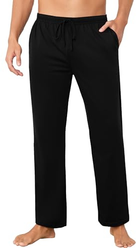 Lovasy Pantalon de Pyjama Homme Chaud Long Bas de Pyjama à Carreaux Pantalon de Nuit Grande Taille avec Poches Vêtements de Nuit,A-Noir,L