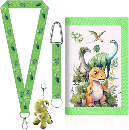 TCRZHHRX Dinosaurier Brustbeutel für Jungen 5-12 Jahre | Kinder Geschenkset mit Portemonnaie, 2 Tragegurten + Schlüsselanhänger | Cooles Geburtstagsgeschenk (Dino Design)