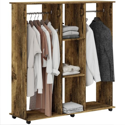 HOMCOM Mobil garderob 6 hjul 120 x 40 x 128 cm brun