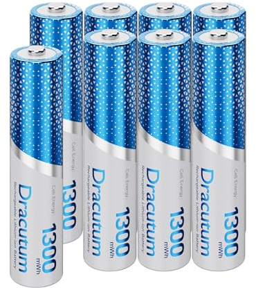 Dracutum Rechargeable AAA Batteries 8 Pack, 1300mWh High Capacity 1.5V AAA Rechargeable Lithium Batteries, 2000+ Cycles Long-Lasting Triple AAA Batteries