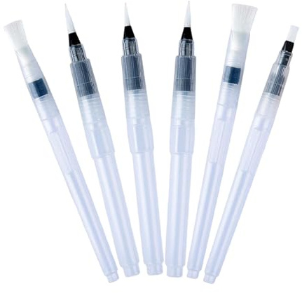 6 Pcs Watercolour Brush Pens Set, Professional Water Paint Brush with Refillable Reservoir, Water Brushes with Fine/Medium/Large Tips for Watercolour Painting, Sketching