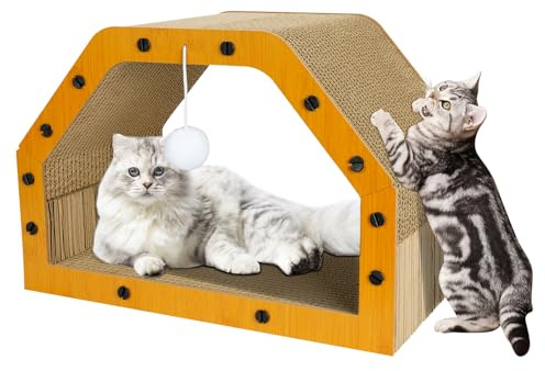 TIMIEEYA Cardboard Cat House - Large Cardboard Cat Scratcher Cozy Cats Lounger as Tunnel and Sofa, Cat Scratcher for Indoor Cats, Safe & Secure