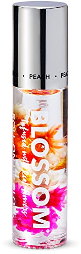 Blossom Roll on Lip Gloss, Scented Clear High Shine Moisturizing Lip Oil, Non Sticky, Infused with Real Flowers, Made in USA, 0.2oz, Juicy Peach
