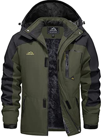EKLENTSON Herren Winterjacke Skijacke Gefütterte Warme Wanderjacke Schnee Jacke mit Kapuze, (Armeegrün, XL)