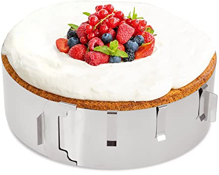 4smile Anello per torte – Creazioni dolci in pochi istanti – Stampo in acciaio inox regolabile con supporto – Altezza 7,5 cm – Made in Germany