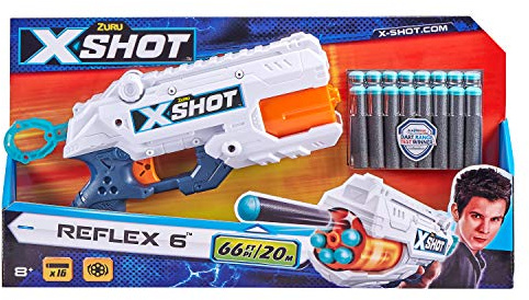 XSHOT ZURU Excel - Reflex 6 Pistolet Flèches Mousse - Livré avec 16 flèches - Tire jusqu'à 20 m - 36433