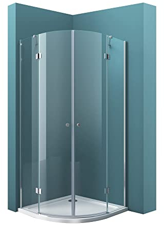 Mai & Mai Viertelkreis Duschkabine Klarglas 90x90x190cm Runddusche Duschabtrennung 2 Pendeltüren 6mm ESG-Sicherheitsglas Nano-Beschichtung inkl. Duschtasse R02K