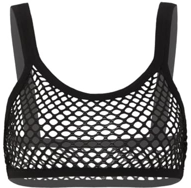 Freebily Reggiseno a Rete Sexy Reggiseno Sexy Hot Aperto Trasparente Bra Sportivo Crop Top Sexy Corti Camisole Danza Pole Dance Abbigliamento Discoteca Clubwear Elastico Nero 3XL