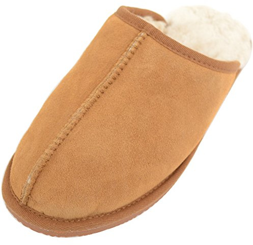 Mules en peau de mouton pour homme avec semelle faite à la main, châtaigne, 42 1/3 EU