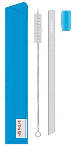 glugglug Extra Wide Reusable Metal Straw, Jumbo Stainless Steel Boba Smoothie Straw 12mm for Bubble Tea, Milkshakes, Smoothies, Drinks with Cleaning Brush, Sleeve & Silicone Tip