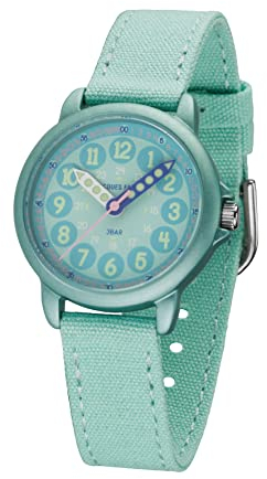 JACQUES FAREL Lernuhr Öko Kinderuhr Mädchen Armbanduhr Analog Quarz mit Textilarmband aus Bio-Baumwolle Mint Hellblau Nachhaltig ORGT 1113