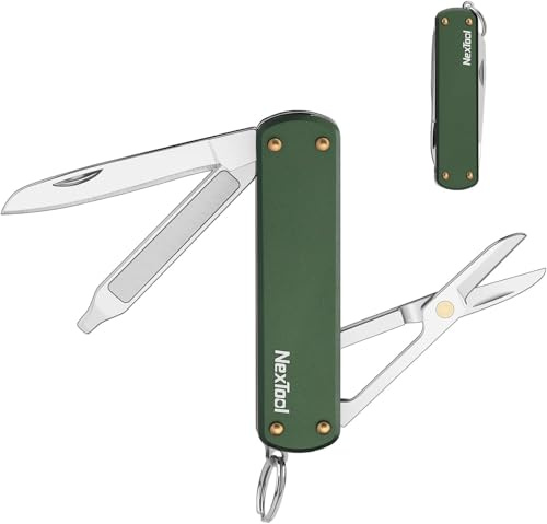 NexTool Taschenmesser, Geschenk für Männer, Faltbares Edelstahl Klappmesser, Pocket Knife mit Schere, Mini Taschenmesser, Einhand, Schlüsselanhänger, 5 Funktionen Taschenwerkzeug für Campen - Grüner