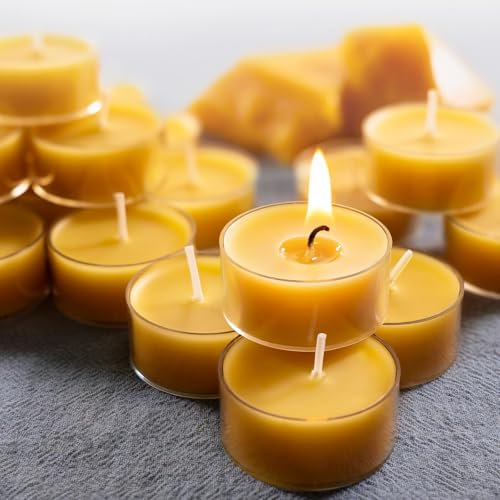 MOSROAD Beeswax Tea Lights Candles 16 Pack, 4 Hours Clean Burn