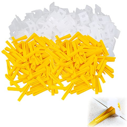 600 Pieces Tile Leveling System, 1.5mm Tile Spacers Leveling Clips, 100 Resuable Tile Wedges and 500 Tiles Leveler Spacers, Tile Leveling System Kit Tiling Wedges Leveler Tool for Wall Floor