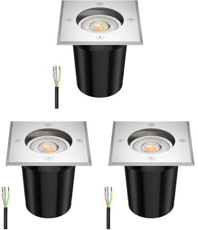 ledscom.de 3x Boden-Einbauleuchte RELI für außen, IP67, edelstahl, 11 x 11cm, inkl. 7,6W LED Lampe 1103lm, 33°, warmweiß