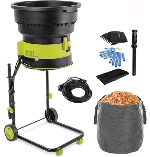 JJENXYYDS 2500W Electric Chipper Quiet Garden Shredder,with Wheels, Leaf Rake, Storage Bag,Leaf Crusher with 54cm Funnel Diameter, for Yard Cleanup, Composting,20m-Power-Cord
