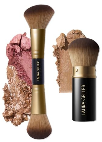 LAURA GELLER NEW YORK Face It All 2pc Makeup Brush Set - Retractable Airbrush Kabuki Brush + Dual-Ended Blush and Bronzer Brush