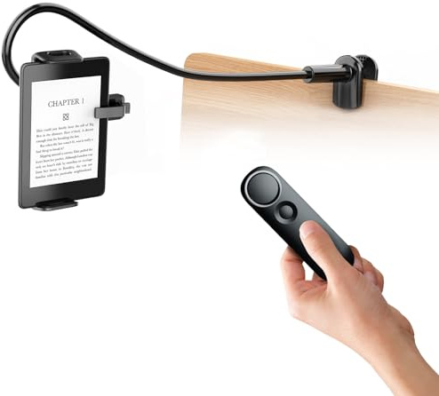 hogance Soporte Tablet para Leer Kindle en la Cama con Pasapáginas a Distancia (HKRC002, Negro), Soporte para eReader, Pasapáginas a Distancia, para 4,7-10,35'' Kindle/iPad/Tablets