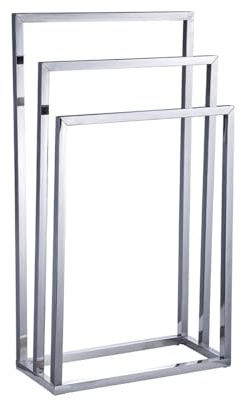 Amig – Porte-Serviettes sur Pied chromé avec 3 Barres métalliques – Support au Sol pour Serviettes de Bain – Style Moderne avec Finition Brillante et Base Stable – sans perçage