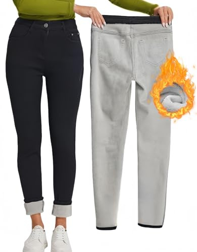 LuminBlaze Jean Doublé Polaire Femme Denim Thermique d'hiver Jean Skinny Taille Haute Stretch