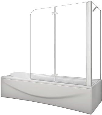 AICA Mampara de Bañera Abatible 2 Hojas con un Panel Fijo Cristal Antical 6mm Plegable Tamaño:(893-913) x(678-698) x1400mm