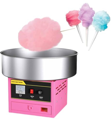 Professionell 1200W elektrisk sockervaddsmaskin - Kommersiell sockervaddsmaskin med skål i rostfritt stål, sockerskopa och förvaringslåda för fester och evenemang Pink