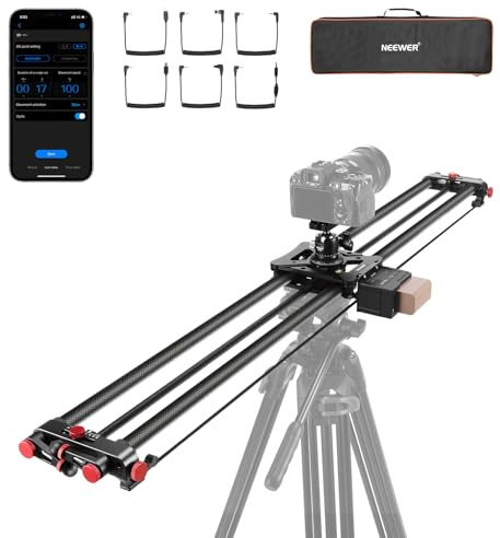 NEEWER 47.2/120cm Motorized Camera Slider, DSLR Carbon Fiber Dolly Rail Slider with App Control, 4400mAh F750 Battery for Time Lapse Photography, Supports Video Mode, NOT Include Charger, ER1