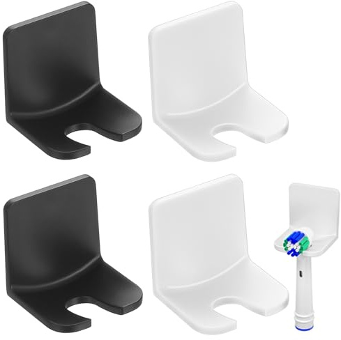 Xujinsongg 4 Pack Elektrische Zahnbürste Halterung, Wandhalterung ohne Bohren für elektrische & Normale Zahnbürsten, Zahnbürstenhalter für die Aufbewahrung im Badezimmer (Schwarz,Weiß)