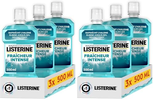 Listerine - Bain de Bouche Quotidien Fraîcheur Intense (lot de 6 bouteilles de 500 ml) – Bain de bouche pour combattre les bactéries – Goût intense pour une haleine fraîche