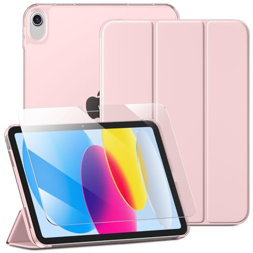 drivego Case for iPad A16 11th 10th Generation 2025/2022 & Screen Protector | 11/10.9 Inch, Slim Hard Translucent Back, Full Protective Set, Support Touch-ID, Auto Sleep/Wake, Light Pink