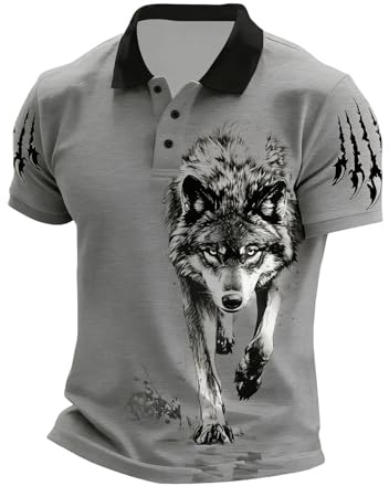 Polo tendance pour homme - Imprimé loup - Vintage Viking - T-shirt de sport - Stretch - Séchage rapide - Léger et respirant - T-shirt fonctionnel pour l'entraînement en plein air