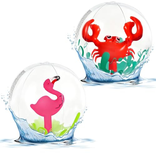 2 pelotas de agua inflables, pelota de playa inflable 3D, flamenco y cangrejo, juguete acuático grande para diversión en la playa, piscina y jardín para adultos