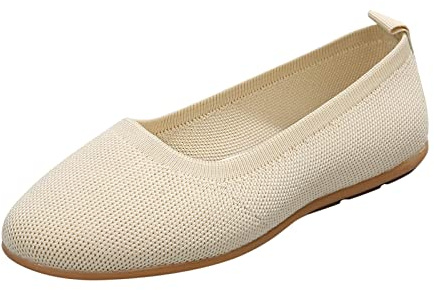 Ballerines plates pour femme avec bout pointu - Respirantes - Rondes - Antidérapantes - Élégantes - Chaussures de danse sportives - Chaussures de danse larges, O beige., 37 EU