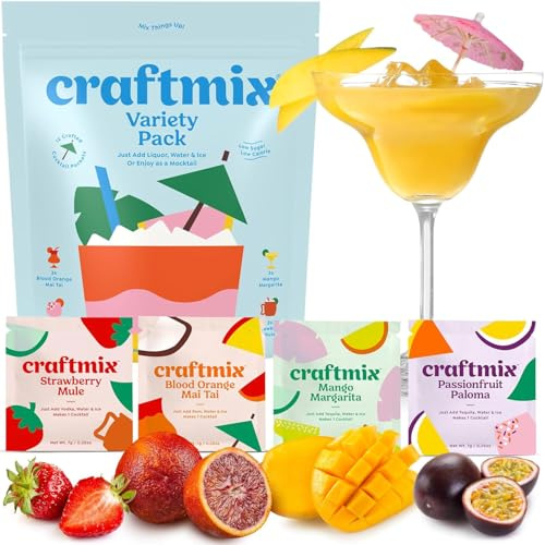 Craftmix Variety Pack Cocktail & Mocktail Drink Mixer, Skinny Mixes - Water Flavoring Packets - Made With Real Fruit - Vegan Low-Carb, Low-Sugar, Non-GMO, Dairy Free, Gluten Free, 12 Pack