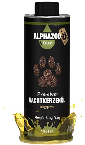 alphazoo Premium Nachtkerzenöl für Hunde 250ml – Kaltgepresst & 100% natürliches Futteröl, reich an Omega-6 & Omega-9 – Unterstützt glänzendes Fell & gesunde Haut, ideal bei Allergien