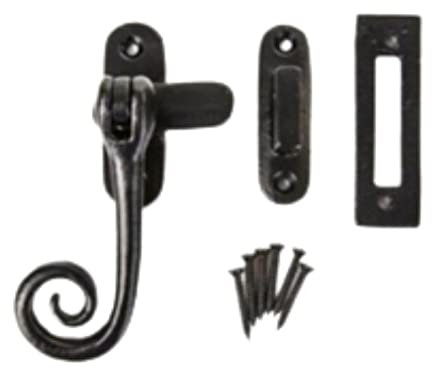 Black Antique Monkey Tail Window Fastener Curly End Casement Fastener Vintage Monkey Tail Window Catch Traditional Cast Iron Window Latches for Wooden Windows Kit Pack.