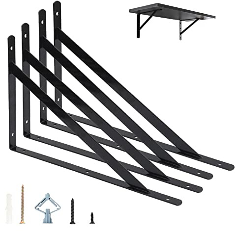 Heavy Duty Shelf Brackets 400x250mm, 4 Pack 16 Inch Wall L Brackets with 90 Degree Triangle, Mounting Screws Included, Suitable for Concrete Wall, Gypsum Board etc(16 Inch)