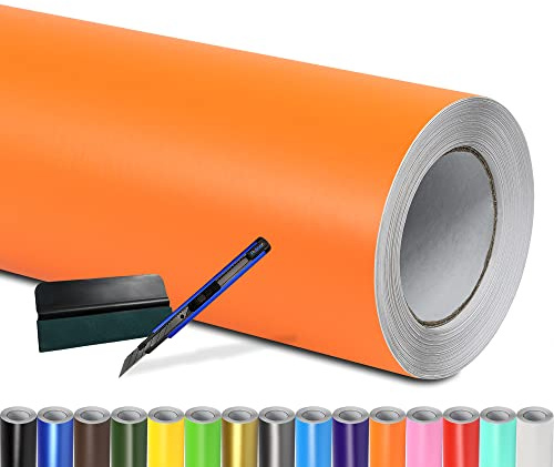 Folindo Autofolie Orange Matt (12€/m²) - 200 x 152 cm – Selbstklebende Auto Lackschutzfolie mit Luftkanal Technik – Blasenfreie Auto Folierung inkl. Rakel & Cutter – Car Wrapping Folie