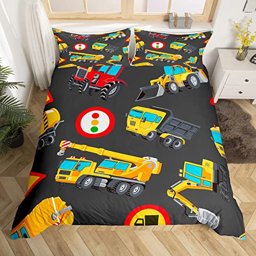 Homemissing Set di copripiumino per escavatore, per veicoli da costruzione, con motivo di camion giocattolo, set di biancheria da letto, per bambini, ragazzi, ragazze, taglia singola con 1 federa