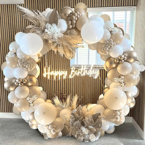 Ballon Girlande Beige Geburtstag Deko 18, Luftballon Girlande mit Ballonbogen Sandweiß, Luftballons Beige Metallic Gold Ballongirlande für Hochzeit Deko Geburtstag Mädchen Frauen Boho Verlobung