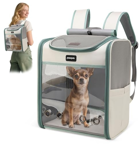 ALLSOPETS Mochila para Perros, Transportín Mochila Plegable para Gatos y Perros Pequeños, Mochila Transpirable para Viajes Paseos y Excursiones (Verde Ahumado)