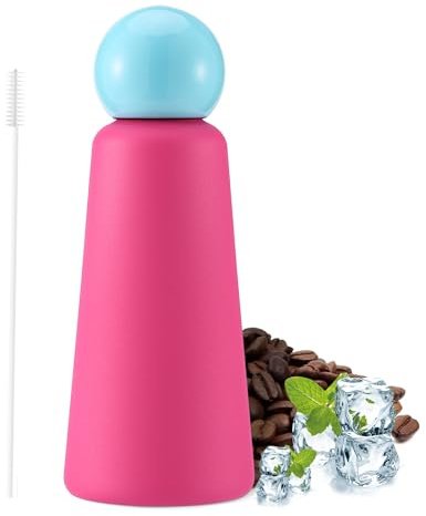 EQARD Trinkflasche Edelstahl Kinder Erwachsene 500ml Thermosflasche 360° Auslaufsicher Kaffeebecher to go Isolierflasche Wasserflasche mit Deckel Bürste Hält 12h Heiß/24h Kalt BPA-Frei (Rosenrot)