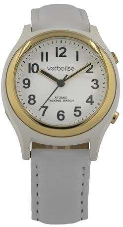 Verbalise UKs No1 Ladies Smallest Radio Controlled Talking Watch, Speaks Time, Date etc. Ideal for Visually Impaired Blind & Elderly 2 Year Guarantee, White Leather VLRC-21GWL