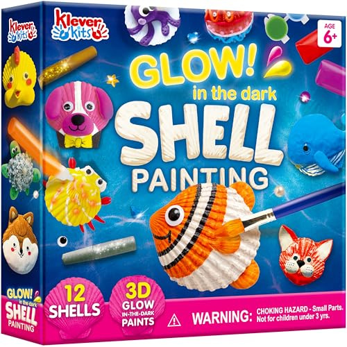 Klever Kits Pintura de Conchas, Conchas para Pintar, Set para Niños, Creativo para Niñas, Set de Manualidades DIY, Set de Manualidades para Niños de 6 7 8 9-12 Años, Manualidades para Cumpleaños