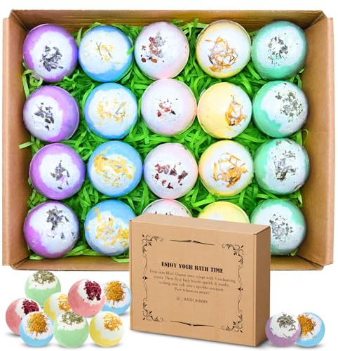Bath Bombs Set for Women, 20 PCS Natural Argan Oil & Organic Oil Dry Skin Moisturize, 5 Different Scents, Perfect for Bubble Spa Bath, Ideal Gifts for Women, Girls, Wife, Mother
