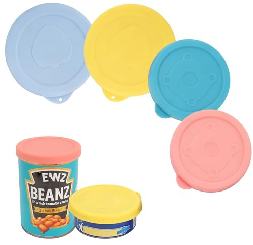 LUVCOSY 4 Packs Reusable Silicone Tin Can Tops - 2 Packs of 7.5cm + 2 Packs of 8.2cm, Designed to Fit Standard Size Tins, Airtight Can Lid Food Covers, Dishwasher & Fridge Safe